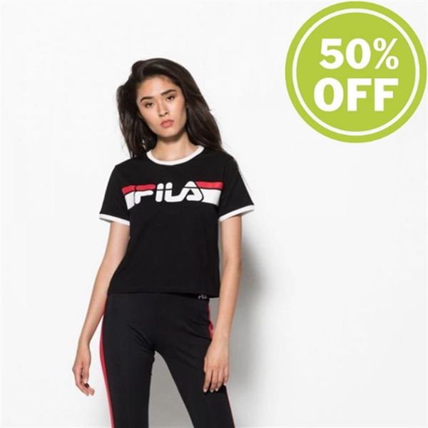 Camisetas Manga Corta Fila Mujer Negras - Ashley Cropped Tee Cropped With Crew Neck - España 195620H